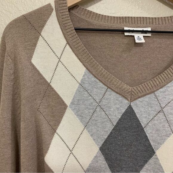 ST. JOHN’S BAY Argyle Sweater Women’s XL Tan White Gray 100% Cotton. - Picture 3 of 12